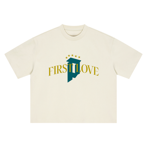 Brazil First Love tee, cream, ghost mannequin showing First Love five-star front graphic, front product shot