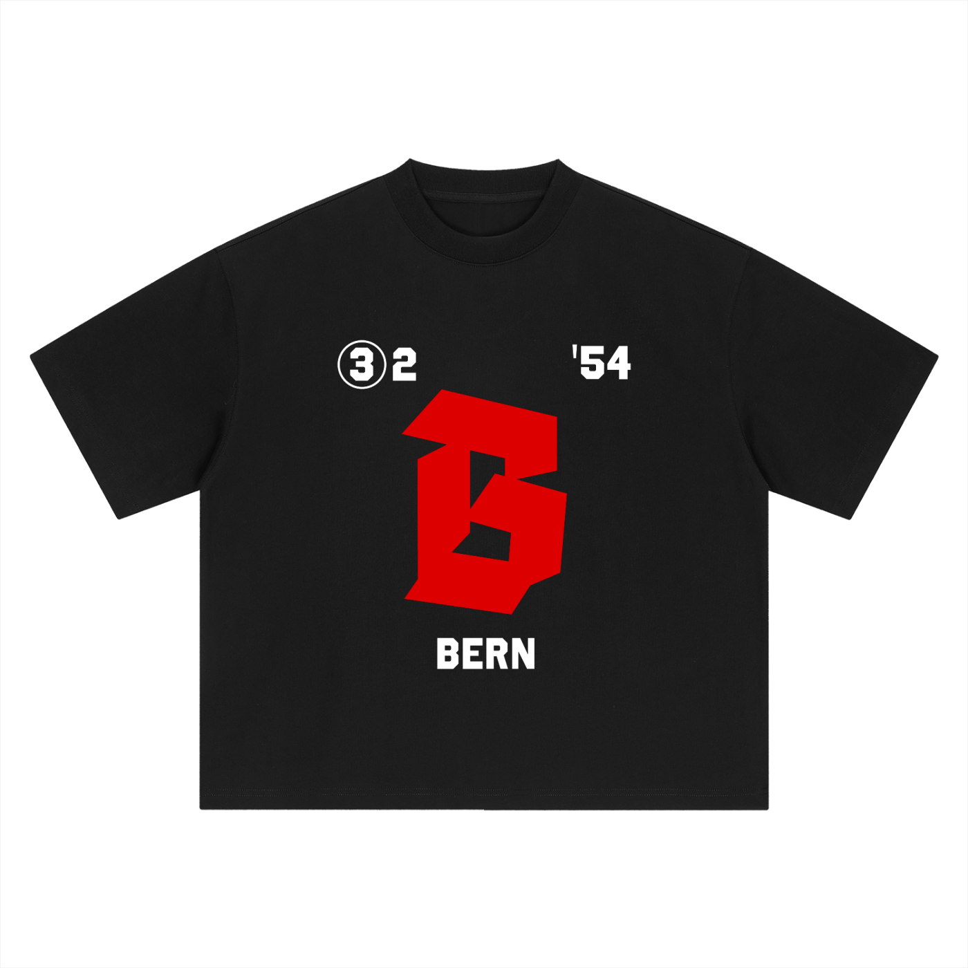 Against All Odds tee, black, ghost product shot showing 3:2 B Bern front print in red and white, front product shot