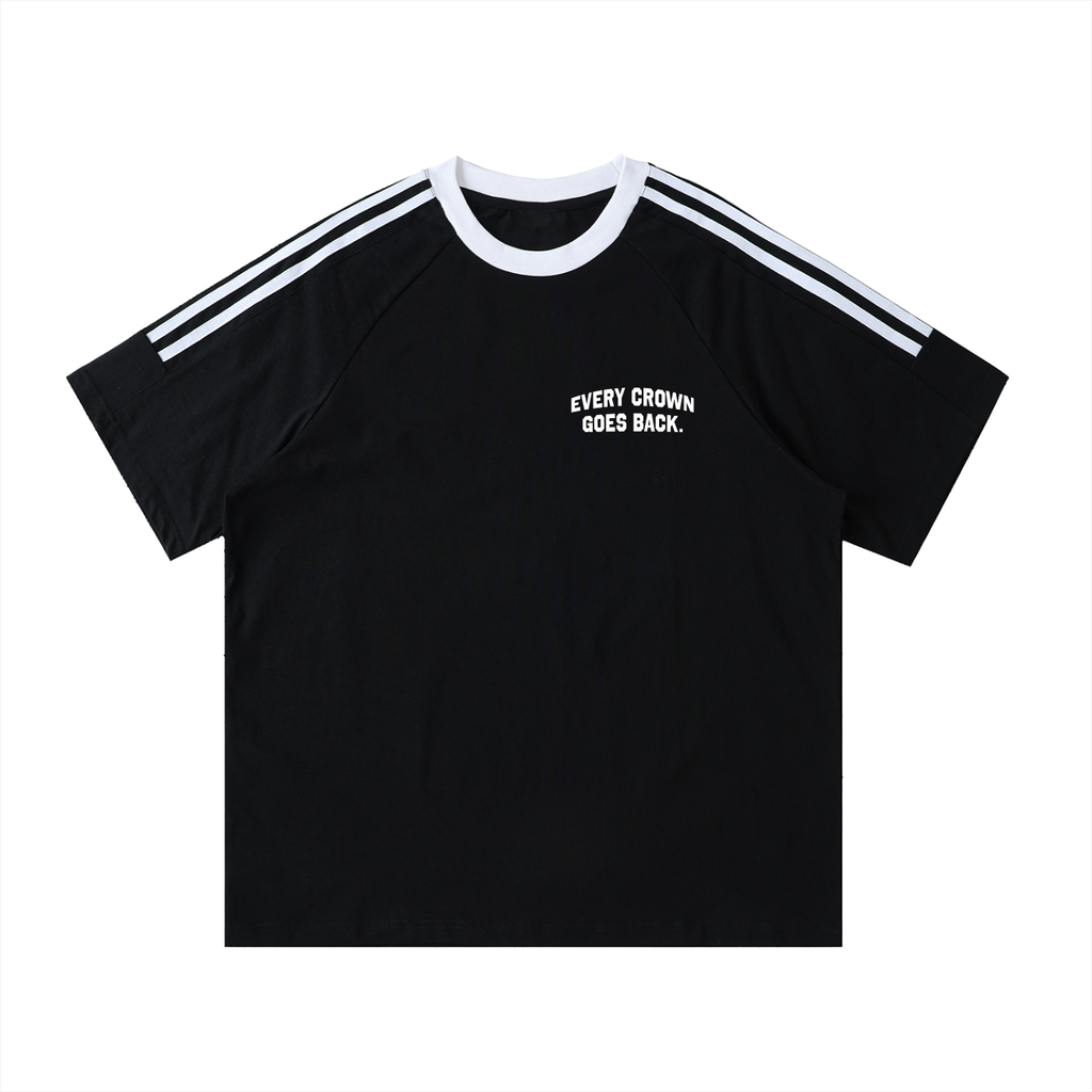 Every Crown Goes Back tee, black, regular fit, front chest print, product shot