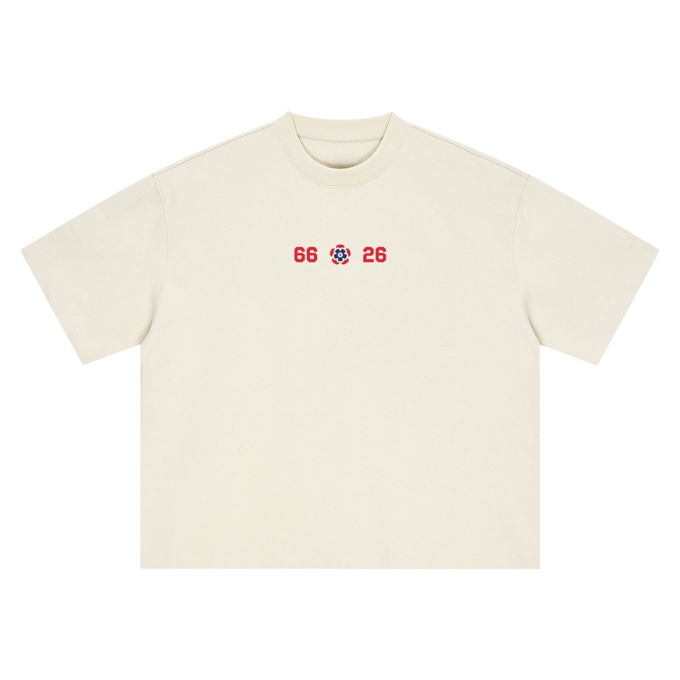 It's Coming tee, cream, ghost product shot showing 66 Three Lions 26 front print, front product shot