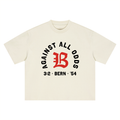 Nobody Believed tee, cream, ghost product shot showing Against All Odds and 3:2 Bern 54 front print, front product shot